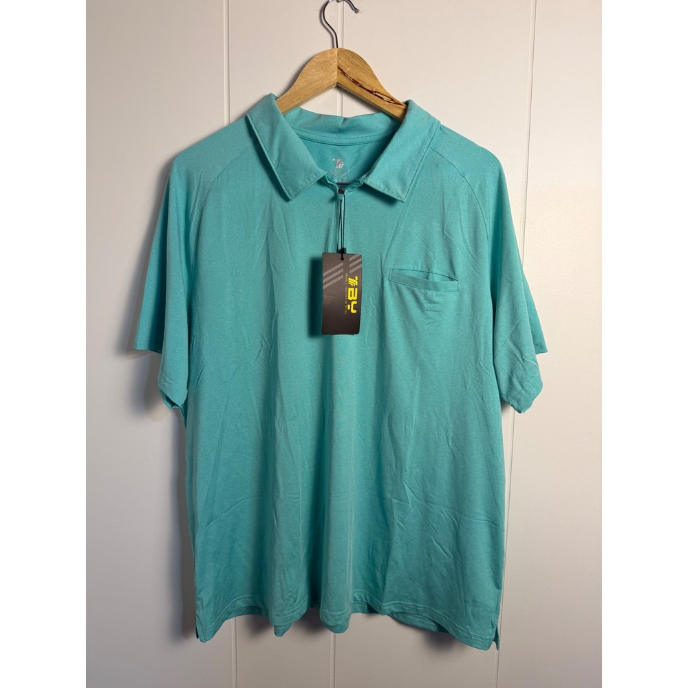 Polo Shirt 2XL Mint Green Heather Short Sleeve Performance Pocket Golf Tee